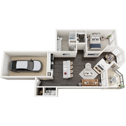 Floor plan for 1 bed, 1 bath, 933 sqft